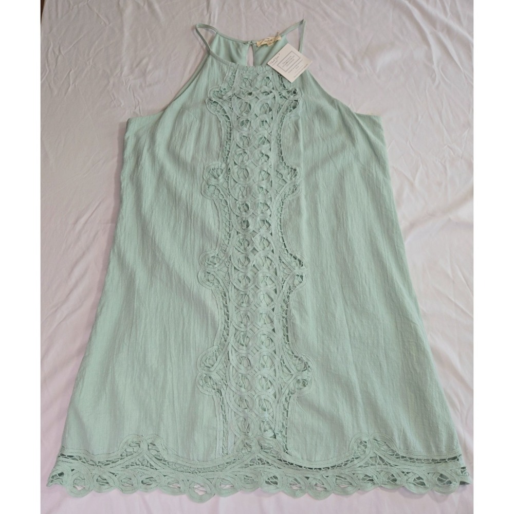 Mint Green Lace Boho Dress Sleeveless Flowy Shift Beach Cottagecore M NWT Cotton